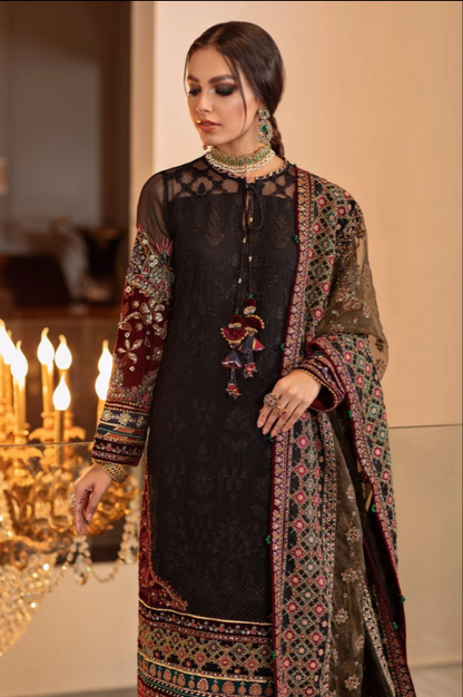 Baroque- Black Embroidered Dress with Heavily Embroidered Organza Dupatta - 3 PC Unstitched