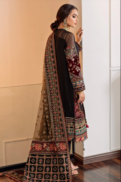 Baroque- Black Embroidered Dress with Heavily Embroidered Organza Dupatta - 3 PC Unstitched