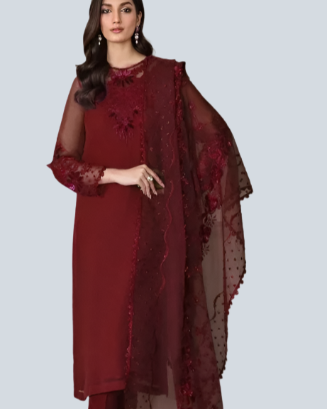 Baroque- Embroidered Chiffon Dress with Embroidered Organza Dupatta - 3 PC Unstitched