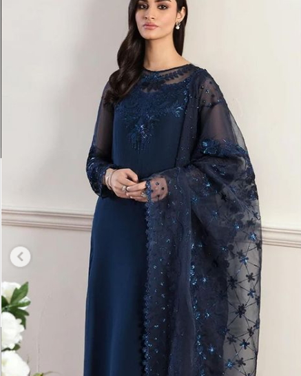 Baroque- Embroidered Chiffon Dress with Embroidered Organza Dupatta - 3 PC Unstitched