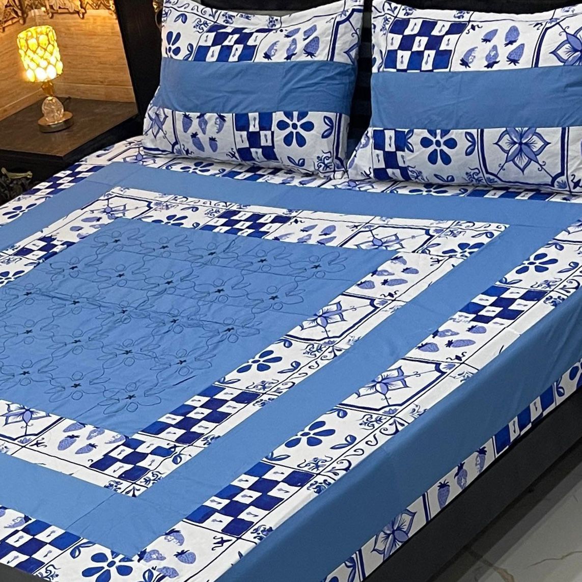 Patchwork Embroidered 3-Piece Bedsheet Set