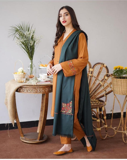 Aisling- Airjet Dhanak Embroidered Dress - 3 PC Unstitched