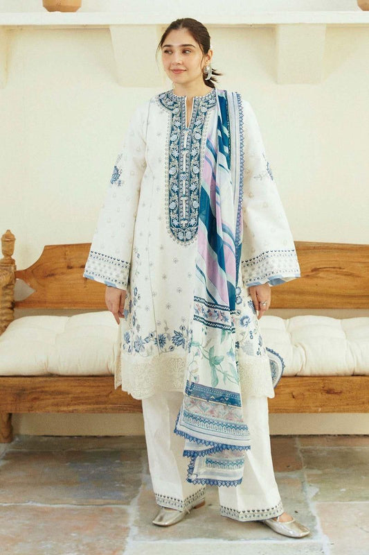 Zara Shahjahan - Coco Brand Dhanak Fully Embroidered White Dress - 3 PC Unstitched