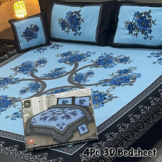 Wrinkle Resistant  4 Piece 3D Panel Bedsheet Set.